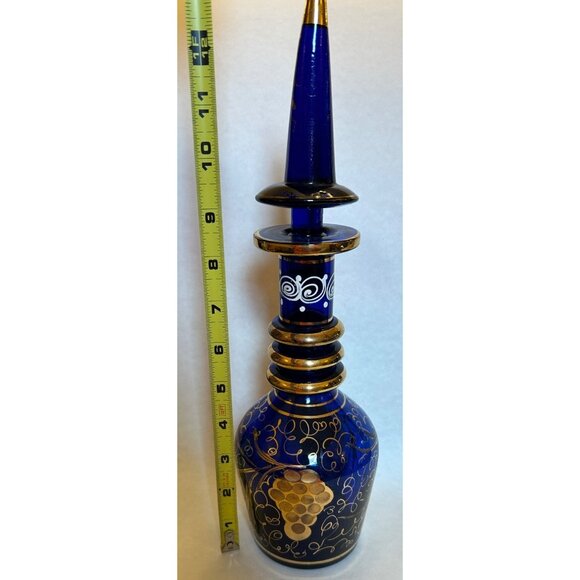 Vintage Bohemian Persian Hand-Painted Cobalt Blue & Gold Glass Decanter - Picture 13 of 13